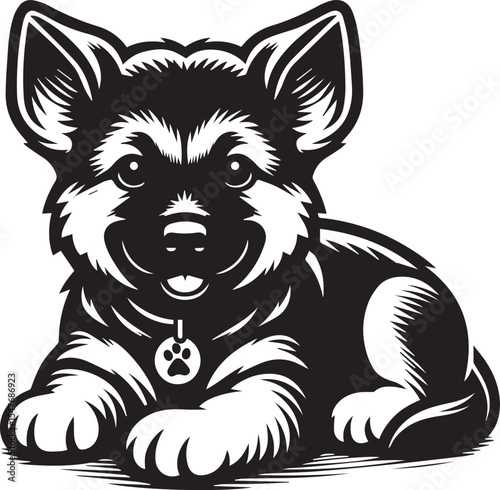 German Shepherd Dog Silhouette Vector | Black and White Illustration	