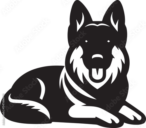 German Shepherd Dog Silhouette Vector | Black and White Illustration	