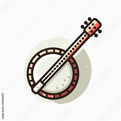 Stylized, flat-design illustration of a banjo, featuring light and medium tones.