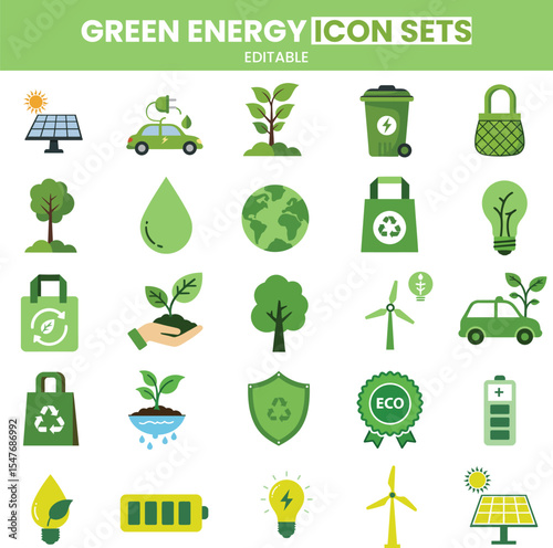 Illustration of green energy and environmental conservation icons Vector illustration EPS