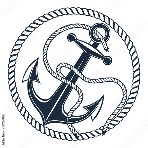 Nautical anchor with rope circle design element for branding