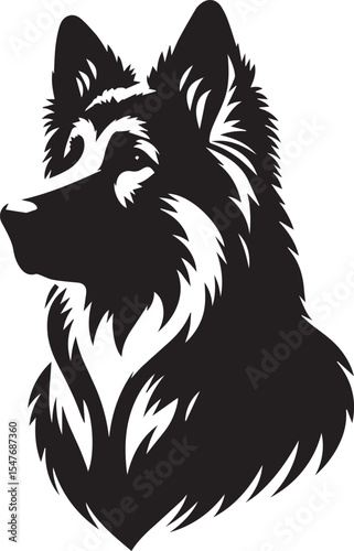 German Shepherd Dog Silhouette Vector | Black and White Illustration	