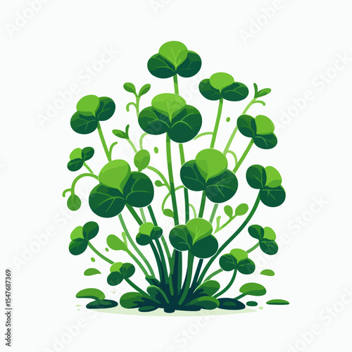 Stylized illustration of a cluster of plants with many detailed leaves.  The design displays a variety of leaf shapes and sizes, with bold green hues.