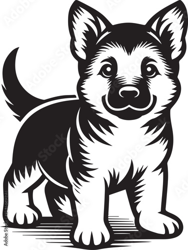 German Shepherd Dog Silhouette Vector | Black and White Illustration	