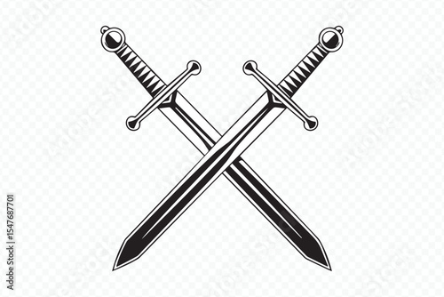 black and white crossed swords vector for historical, combat and medieval projects