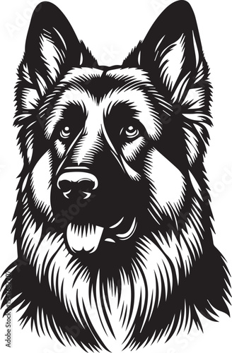 German Shepherd Dog Silhouette Vector | Black and White Illustration	