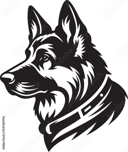 German Shepherd Dog Silhouette Vector | Black and White Illustration	