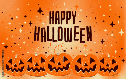 Happy Halloween Pumpkins Orange Banner