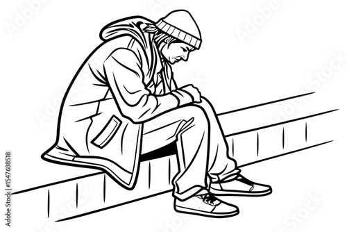 Urban Homeless Character on White Art