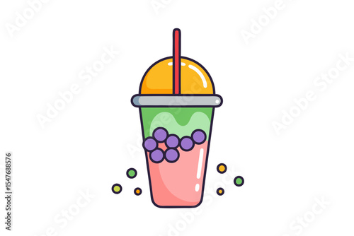 Aesthetic Bubble Tea with Tapioca Pearls Drawing