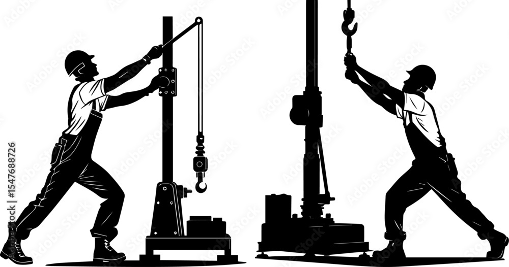 Obraz premium Workers Operating Heavy Machinery - Industrial Labor