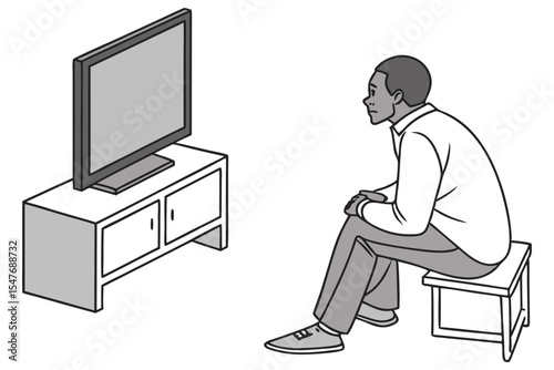 Man Watching TV Relaxing Scene Vector
