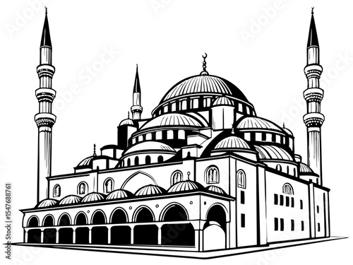 Modern Mosque Silhouette on White