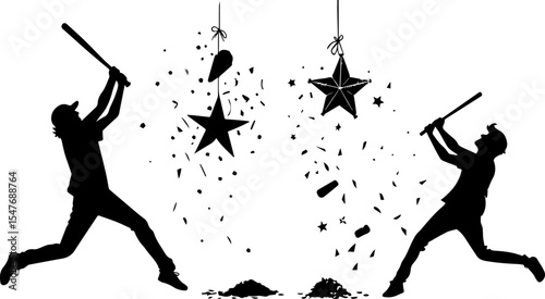 Birthday People with Cakes - Festive Celebration Silhouettes