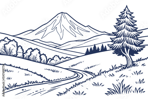 Majestic Mountain Landscape with Volcano