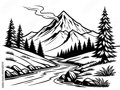 Natural Volcano Scene with Mountain Ranges