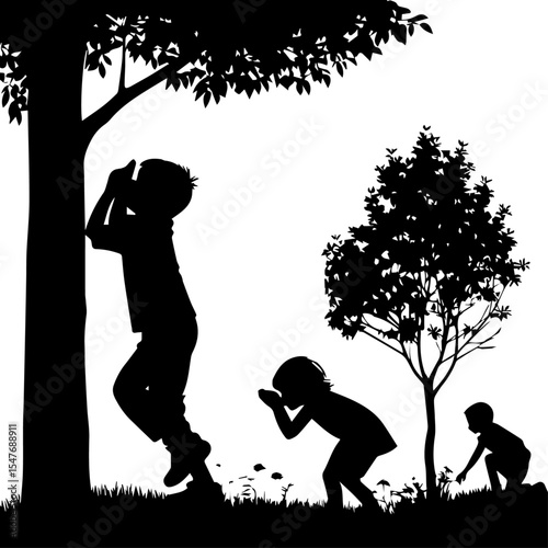 Children Playing Hide and Seek Outdoors - Childhood Games