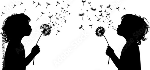 Children Blowing Dandelions - Childhood Dream and Wish