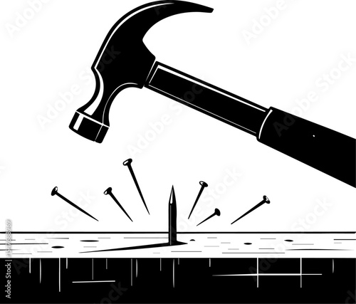 Hammer Hitting Nail - Construction and Repair Symbol