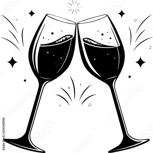 Champagne Glasses Toast - Celebration Event Illustration