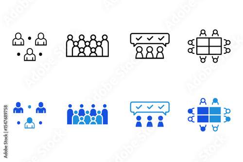 People line and flat icon set. Group, family, human, team, community, friends, population and seniors icons. Editable vector illustration