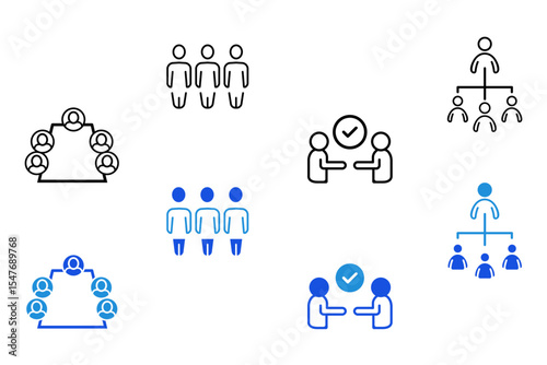 People line and flat icon set. Group, family, human, team, community, friends, population and seniors icons. Editable vector illustration