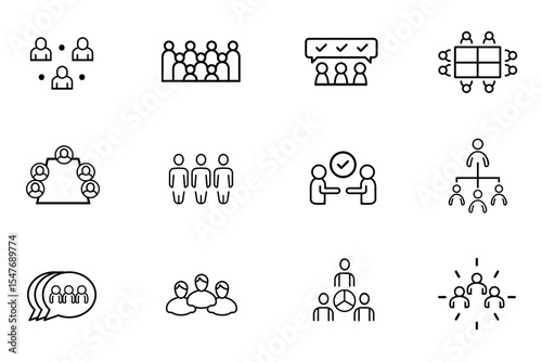 People line stroke icon set. Group, family, human, team, community, friends, population and seniors icons. Editable vector illustration