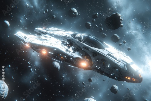 Wallpaper Mural Alien spacecraft navigates through a hazardous asteroid field in deep space Torontodigital.ca