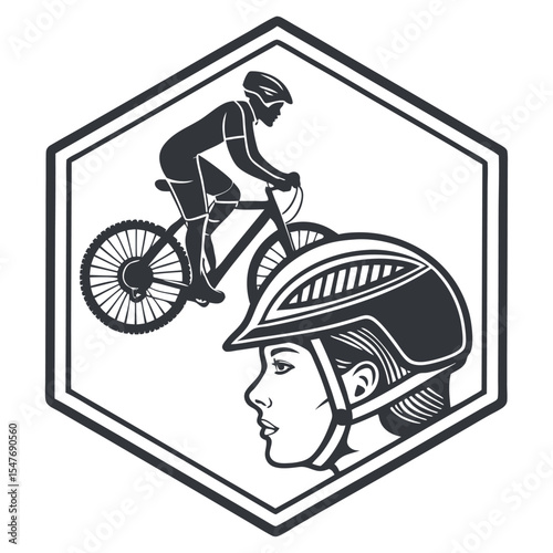 Mountain biking woman cyclist helmet safety emblem design
