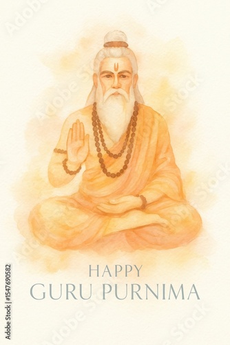 Happy Guru Purnima watercolor card design.
