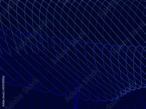 Blue background with modern abstract wave lines. Wave pattern of dark blue thin lines overlapping each other, creating a dynamic and technological abstract background.