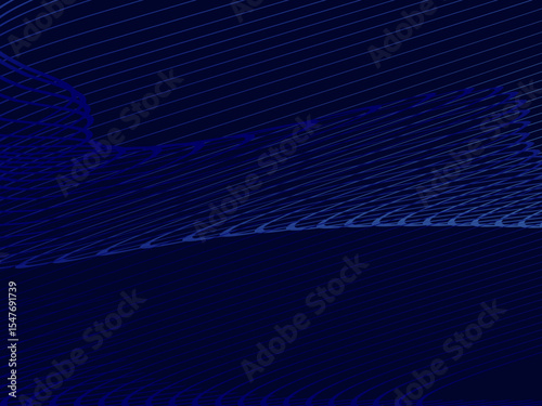 Blue background with modern abstract wave lines. Wave pattern of dark blue thin lines overlapping each other, creating a dynamic and technological abstract background.