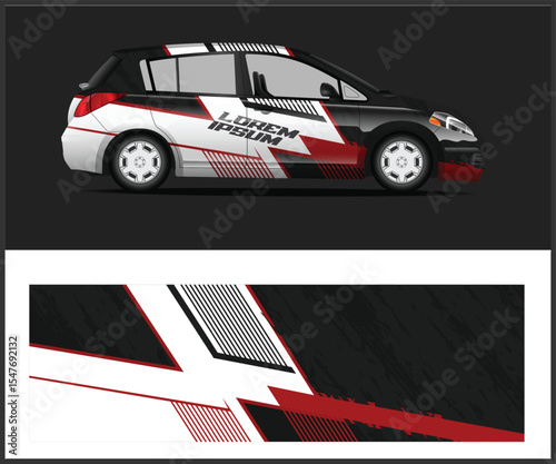 Car Wrap Design Template with Abstract Geometric Shapes and Racing Stripes