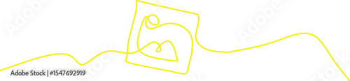 Minimalist one-line drawing of a photo icon with mountain and sun. Perfect for gallery, photography, image upload concepts, or creative visual media branding.