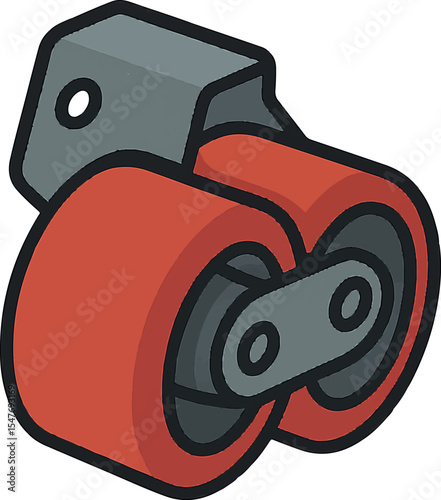 Flat-style digital illustration of twin wheel assembly with metal bracket  