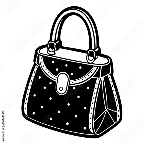 Elegant handbag with polka dots isolated on white background