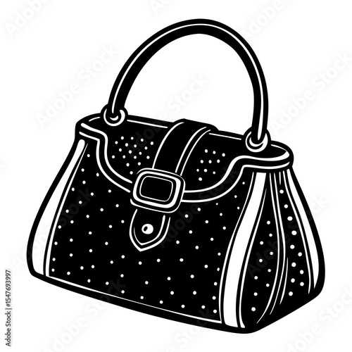 Fashionable handbag with polka dots isolated on white background