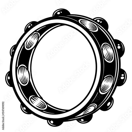 Black and white tambourine isolated on white background