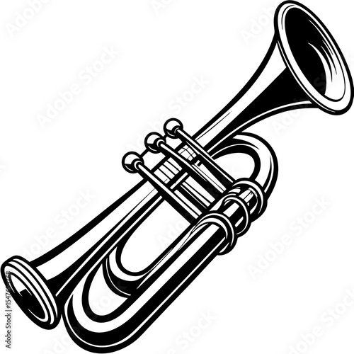 Shiny brass trumpet isolated on white background