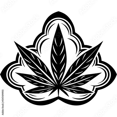Cannabis leaf emblem isolated on white background