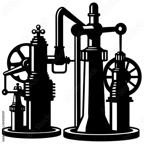 Vintage steam engine machine isolated on white background