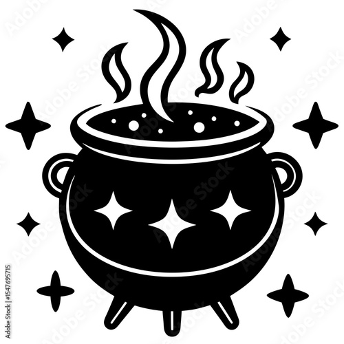 Witches cauldron bubbles with stars isolated on white background