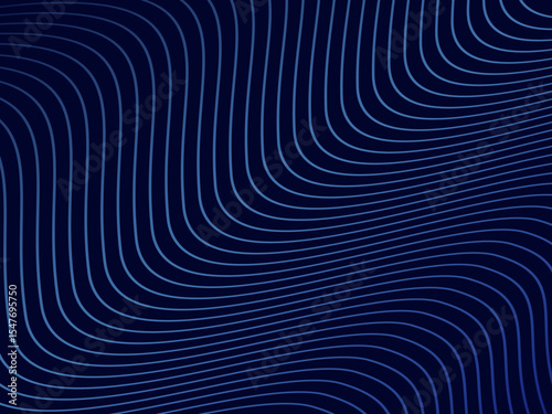 Blue background with modern abstract wave lines. Wave pattern of dark blue thin lines overlapping each other, creating a dynamic and technological abstract background.