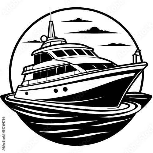 Luxury yacht sailing on the sea isolated on white background
