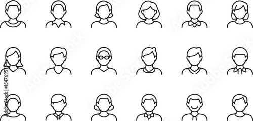 Diverse people icons set line art avatar collection. eps-10
