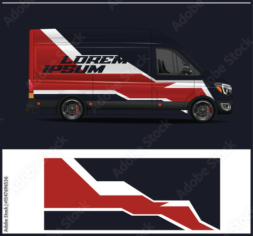 Stylish Van Wrap Design with Geometric Shapes and Bold Color Palette