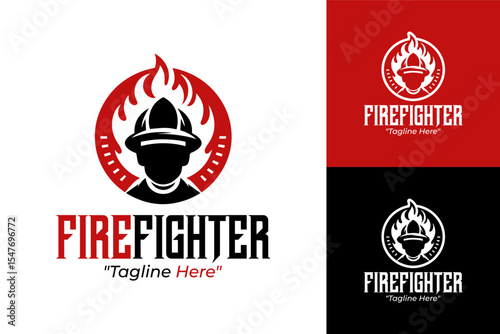 Dynamic Firefighter Logo with Fire Helmet and Flame Icon for Strong Branding