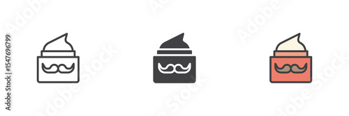 Shaving cream bowl icon set in line, solid and filled outline style