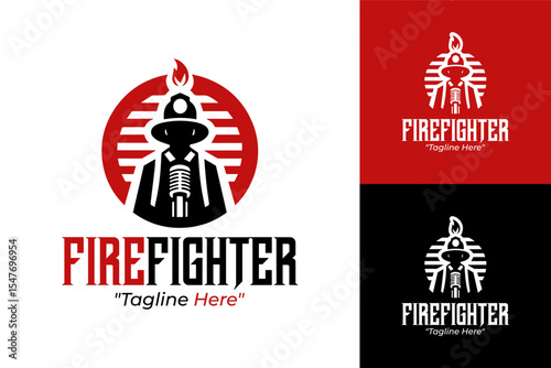 Dynamic Firefighter Logo with Helmet and Flames for Emergency Branding