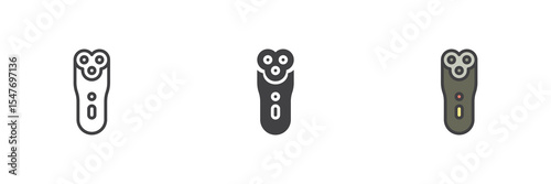 Electric shaver icon set in line, solid and filled outline style
